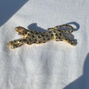 Gold Leopard Brooch with Black Spots
